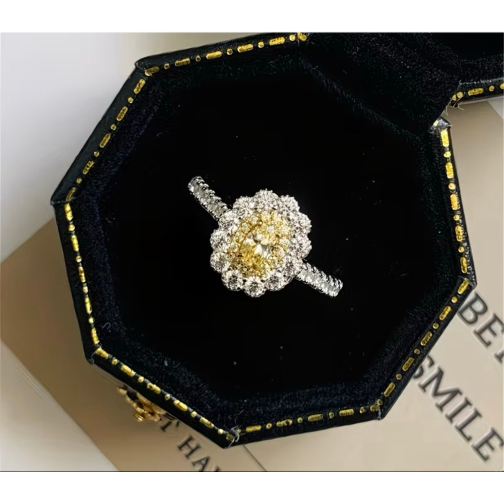 Yellow Diamond Halo Ring with Pavé Band